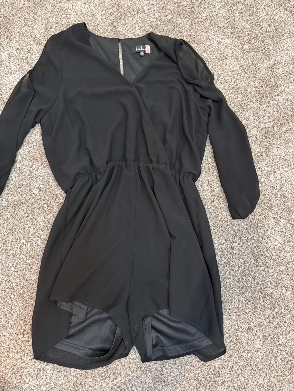 Lulu's Black Long-Sleeve Surplice Romper